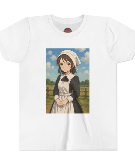 Cute Character Youth Tee, Thanksgiving Anime Tee for Kids, Graphic Tee, Short Sleeve Shirt, Fun Gift for Birthday, Summer Wear, Casual Style