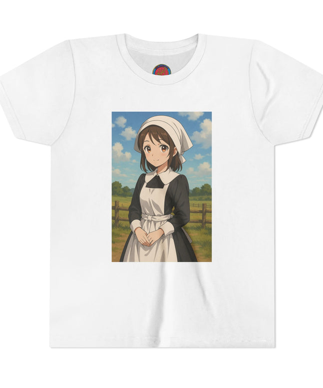 Cute Character Youth Tee, Thanksgiving Anime Tee for Kids, Graphic Tee, Short Sleeve Shirt, Fun Gift for Birthday, Summer Wear, Casual Style