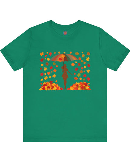 Autumn Umbrella Tee, Cozy Fall Tee, Women's Graphic T-Shirt, Seasonal Casual Shirt, Thanksgiving Apparel, Unique Gift Idea