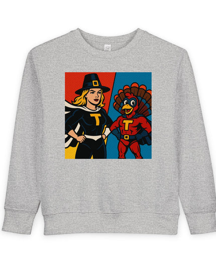 Thanksgiving Toddler Sweatshirt, Cute Holiday Sweater, Kids Fall Apparel, Superhero Turkey Design, Thanksgiving Gift for Kids
