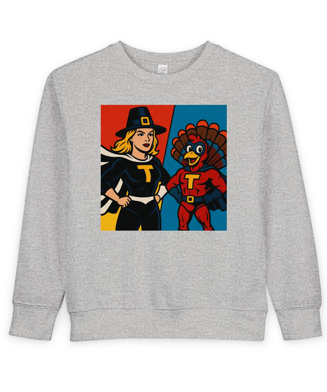 Thanksgiving Toddler Sweatshirt, Cute Holiday Sweater, Kids Fall Apparel, Superhero Turkey Design, Thanksgiving Gift for Kids