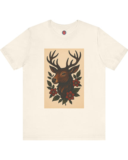 Rustic Deer Graphic Tee, Boho Nature Shirt, Vintage Animal Print Top, Unisex Casual Wear, Perfect for Outdoor Adventures