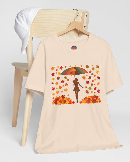 Autumn Umbrella Tee, Cozy Fall Tee, Women's Graphic T-Shirt, Seasonal Casual Shirt, Thanksgiving Apparel, Unique Gift Idea
