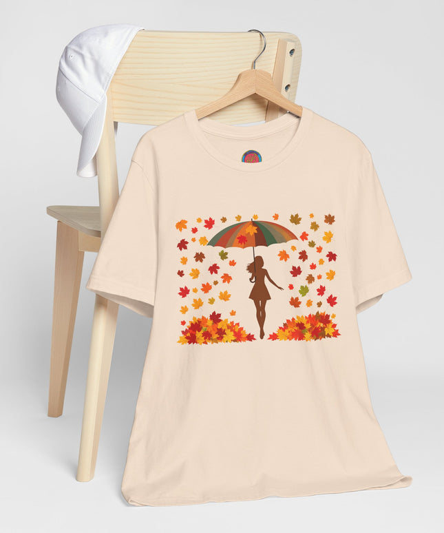 Autumn Umbrella Tee, Cozy Fall Tee, Women's Graphic T-Shirt, Seasonal Casual Shirt, Thanksgiving Apparel, Unique Gift Idea