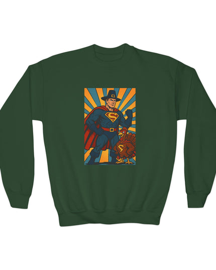 Superhero Youth Crewneck Sweatshirt, Kids Graphic Pullover, Comic Book Sweatshirt, Birthday Gift, Fun Casual Wear, Kids Thanksgiving Sweatshirt