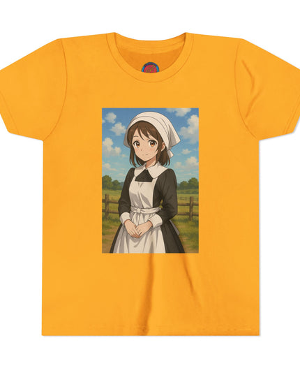 Cute Character Youth Tee, Thanksgiving Anime Tee for Kids, Graphic Tee, Short Sleeve Shirt, Fun Gift for Birthday, Summer Wear, Casual Style