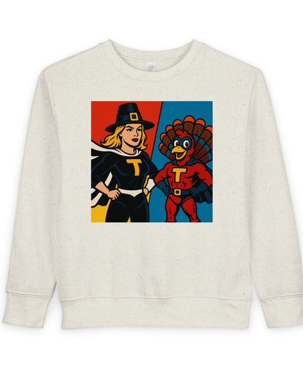 Thanksgiving Toddler Sweatshirt, Cute Holiday Sweater, Kids Fall Apparel, Superhero Turkey Design, Thanksgiving Gift for Kids