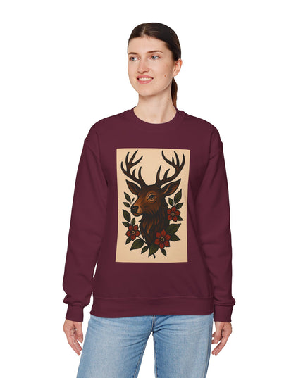 Vintage Deer Floral Sweatshirt, Cozy Unisex Crewneck, Nature Lover Gift, Forest Themed Apparel, Fall Fashion, Boho Style