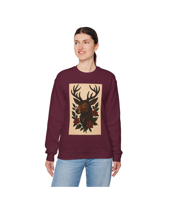 Vintage Deer Floral Sweatshirt, Cozy Unisex Crewneck, Nature Lover Gift, Forest Themed Apparel, Fall Fashion, Boho Style