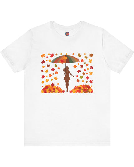 Autumn Umbrella Tee, Cozy Fall Tee, Women's Graphic T-Shirt, Seasonal Casual Shirt, Thanksgiving Apparel, Unique Gift Idea
