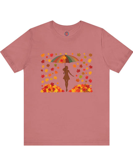 Autumn Umbrella Tee, Cozy Fall Tee, Women's Graphic T-Shirt, Seasonal Casual Shirt, Thanksgiving Apparel, Unique Gift Idea