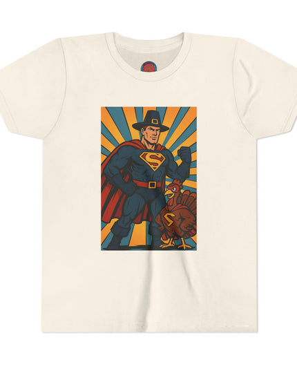 Thanksgiving Superhero Youth Tee - Fun and Unique Short Sleeve T-Shirt for Kids, Birthday Gift, Thanksgiving, Everyday Playwear