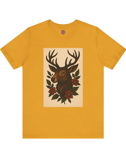 Rustic Deer Graphic Tee, Boho Nature Shirt, Vintage Animal Print Top, Unisex Casual Wear, Perfect for Outdoor Adventures