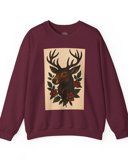 Vintage Deer Floral Sweatshirt, Cozy Unisex Crewneck, Nature Lover Gift, Forest Themed Apparel, Fall Fashion, Boho Style