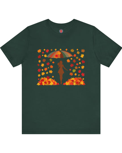 Autumn Umbrella Tee, Cozy Fall Tee, Women's Graphic T-Shirt, Seasonal Casual Shirt, Thanksgiving Apparel, Unique Gift Idea