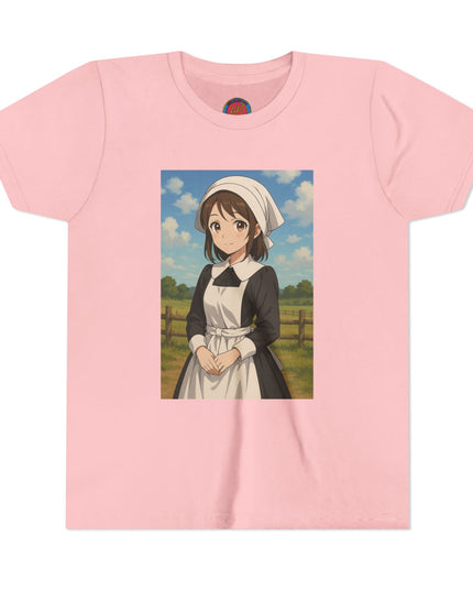 Cute Character Youth Tee, Thanksgiving Anime Tee for Kids, Graphic Tee, Short Sleeve Shirt, Fun Gift for Birthday, Summer Wear, Casual Style