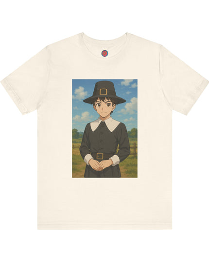 Thanksgiving Anime Pilgrim Tee, Unisex Jersey Short Sleeve Tee, Fall Fashion, Holiday Apparel, Gifts for Thanksgiving