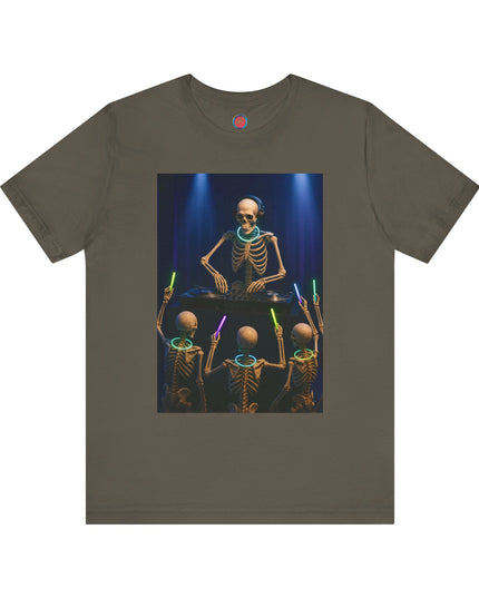 DJ Skeleton Party Tee | Halloween Shirt, Unisex Graphic Tee, Festival Outfit, Music Lover Gift, Glow Party Apparel
