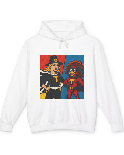 Thanksgiving Heroes Hooded Sweatshirt, Unisex Lightweight Hoodie, Fall Fashion, Family Gatherings, Unique Holiday Gift