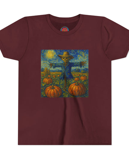 Scarecrow Pumpkin Youth Tee, Autumn Shirt, Halloween Kids Top, Fall Fashion, Scarecrow Artwork Tee
