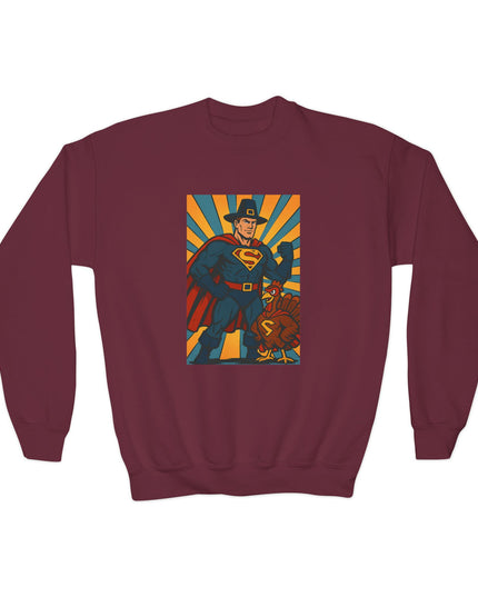 Superhero Youth Crewneck Sweatshirt, Kids Graphic Pullover, Comic Book Sweatshirt, Birthday Gift, Fun Casual Wear, Kids Thanksgiving Sweatshirt