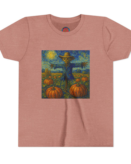 Scarecrow Pumpkin Youth Tee, Autumn Shirt, Halloween Kids Top, Fall Fashion, Scarecrow Artwork Tee