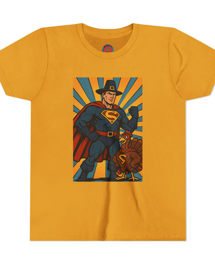 Thanksgiving Superhero Youth Tee - Fun and Unique Short Sleeve T-Shirt for Kids, Birthday Gift, Thanksgiving, Everyday Playwear