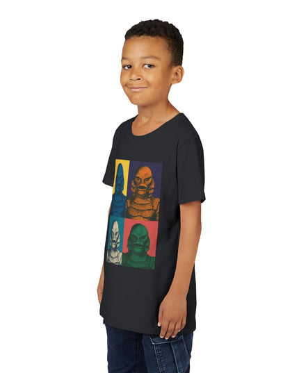 Vintage Creature Feature Youth Tee, Kids Graphic Shirt, Monster Movie Apparel, Cool Summer T-Shirt, Gifts for Young Fans