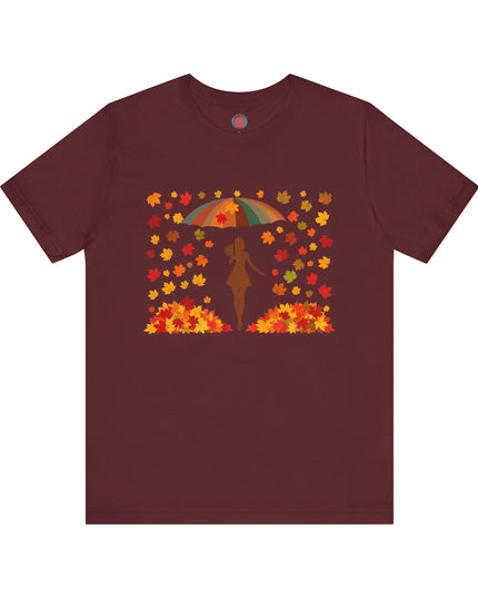 Autumn Umbrella Tee, Cozy Fall Tee, Women's Graphic T-Shirt, Seasonal Casual Shirt, Thanksgiving Apparel, Unique Gift Idea