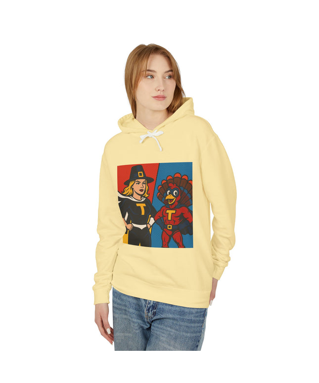 Thanksgiving Heroes Hooded Sweatshirt, Unisex Lightweight Hoodie, Fall Fashion, Family Gatherings, Unique Holiday Gift