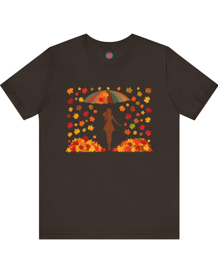 Autumn Umbrella Tee, Cozy Fall Tee, Women's Graphic T-Shirt, Seasonal Casual Shirt, Thanksgiving Apparel, Unique Gift Idea