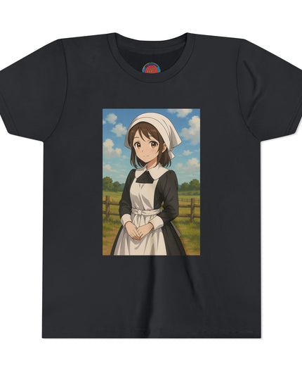 Cute Character Youth Tee, Thanksgiving Anime Tee for Kids, Graphic Tee, Short Sleeve Shirt, Fun Gift for Birthday, Summer Wear, Casual Style