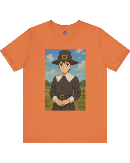 Thanksgiving Anime Pilgrim Tee, Unisex Jersey Short Sleeve Tee, Fall Fashion, Holiday Apparel, Gifts for Thanksgiving