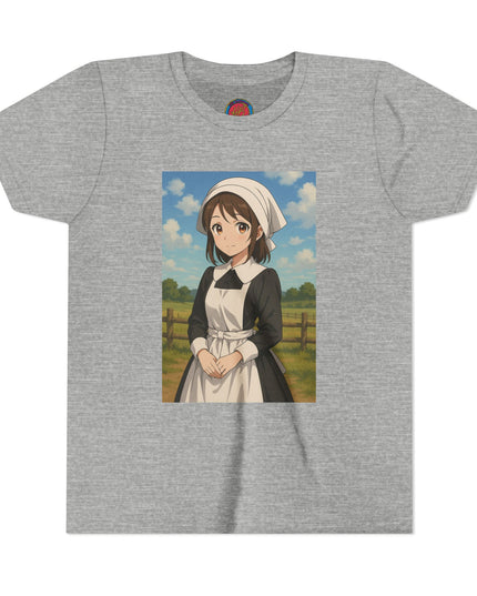 Cute Character Youth Tee, Thanksgiving Anime Tee for Kids, Graphic Tee, Short Sleeve Shirt, Fun Gift for Birthday, Summer Wear, Casual Style