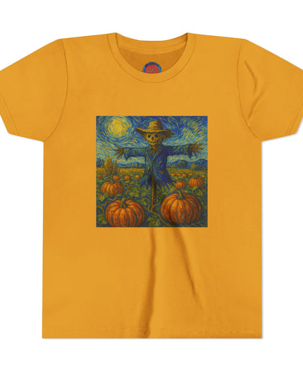Scarecrow Pumpkin Youth Tee, Autumn Shirt, Halloween Kids Top, Fall Fashion, Scarecrow Artwork Tee