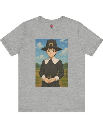 Thanksgiving Anime Pilgrim Tee, Unisex Jersey Short Sleeve Tee, Fall Fashion, Holiday Apparel, Gifts for Thanksgiving