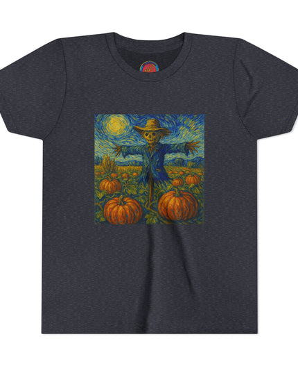 Scarecrow Pumpkin Youth Tee, Autumn Shirt, Halloween Kids Top, Fall Fashion, Scarecrow Artwork Tee