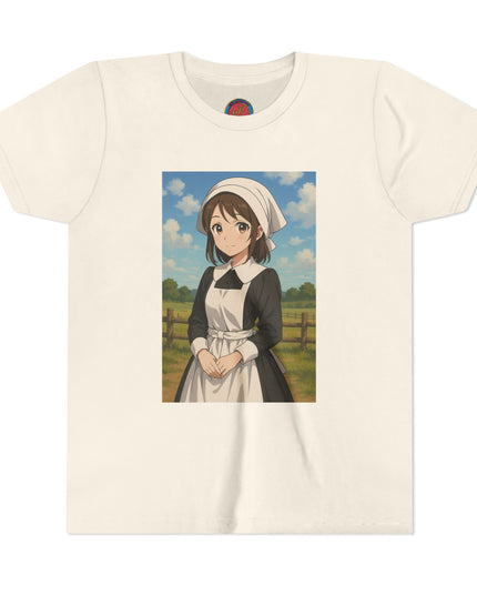Cute Character Youth Tee, Thanksgiving Anime Tee for Kids, Graphic Tee, Short Sleeve Shirt, Fun Gift for Birthday, Summer Wear, Casual Style