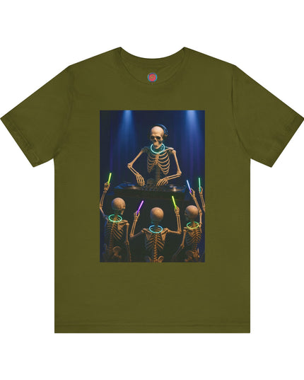 DJ Skeleton Party Tee | Halloween Shirt, Unisex Graphic Tee, Festival Outfit, Music Lover Gift, Glow Party Apparel
