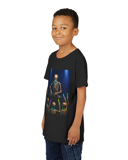 Cool Skeleton DJ Youth Tee, Halloween T-Shirt, Youth Graphic Top, Fun Party Apparel, Unique Bone DJ Shirt