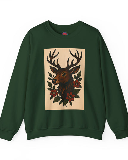 Vintage Deer Floral Sweatshirt, Cozy Unisex Crewneck, Nature Lover Gift, Forest Themed Apparel, Fall Fashion, Boho Style