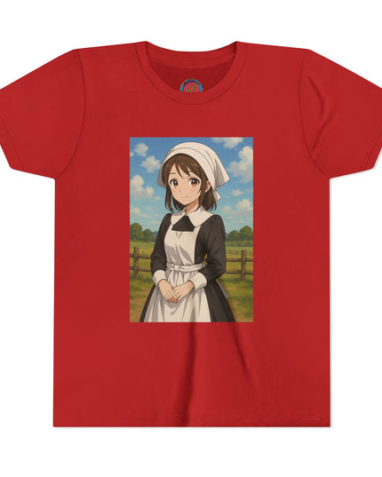 Cute Character Youth Tee, Thanksgiving Anime Tee for Kids, Graphic Tee, Short Sleeve Shirt, Fun Gift for Birthday, Summer Wear, Casual Style