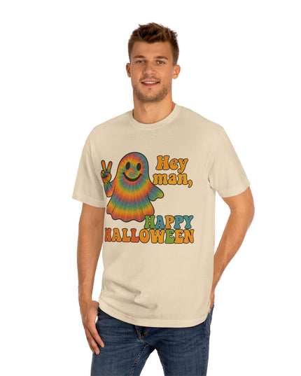 Colorful Halloween Ghost Tee, Fun Halloween Shirt, Unisex Classic T-Shirt, Retro Vibe Apparel, Peace Sign Ghost Tee