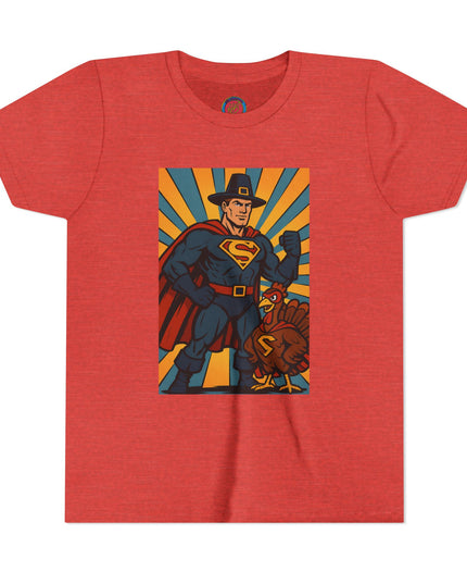 Thanksgiving Superhero Youth Tee - Fun and Unique Short Sleeve T-Shirt for Kids, Birthday Gift, Thanksgiving, Everyday Playwear
