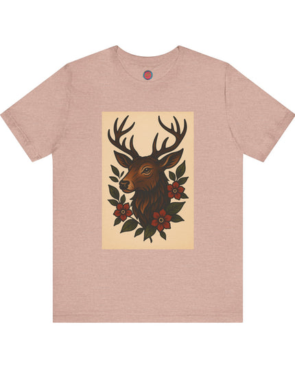 Rustic Deer Graphic Tee, Boho Nature Shirt, Vintage Animal Print Top, Unisex Casual Wear, Perfect for Outdoor Adventures