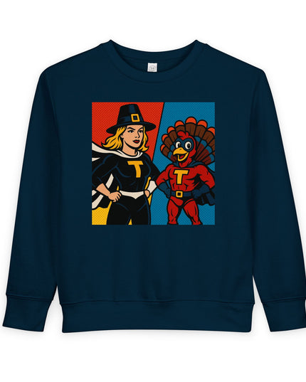 Thanksgiving Toddler Sweatshirt, Cute Holiday Sweater, Kids Fall Apparel, Superhero Turkey Design, Thanksgiving Gift for Kids