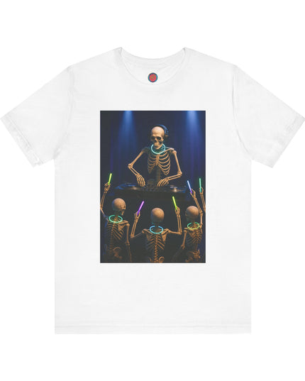 DJ Skeleton Party Tee | Halloween Shirt, Unisex Graphic Tee, Festival Outfit, Music Lover Gift, Glow Party Apparel