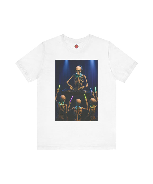 DJ Skeleton Party Tee | Halloween Shirt, Unisex Graphic Tee, Festival Outfit, Music Lover Gift, Glow Party Apparel