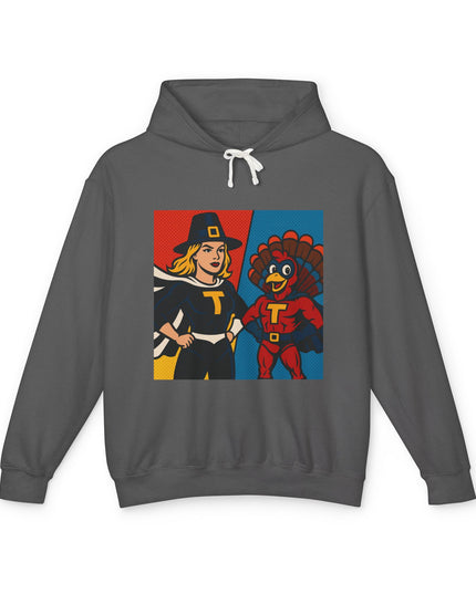 Thanksgiving Heroes Hooded Sweatshirt, Unisex Lightweight Hoodie, Fall Fashion, Family Gatherings, Unique Holiday Gift
