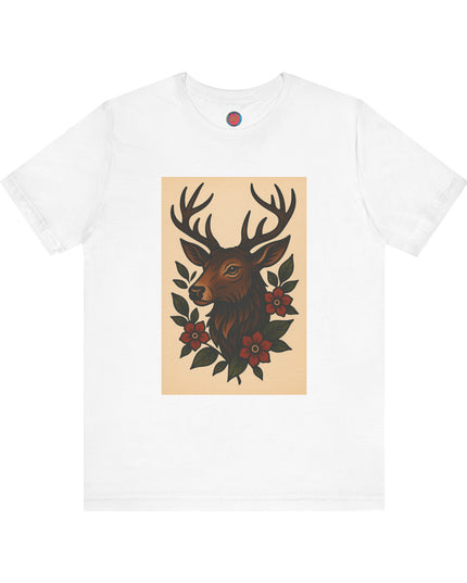 Rustic Deer Graphic Tee, Boho Nature Shirt, Vintage Animal Print Top, Unisex Casual Wear, Perfect for Outdoor Adventures